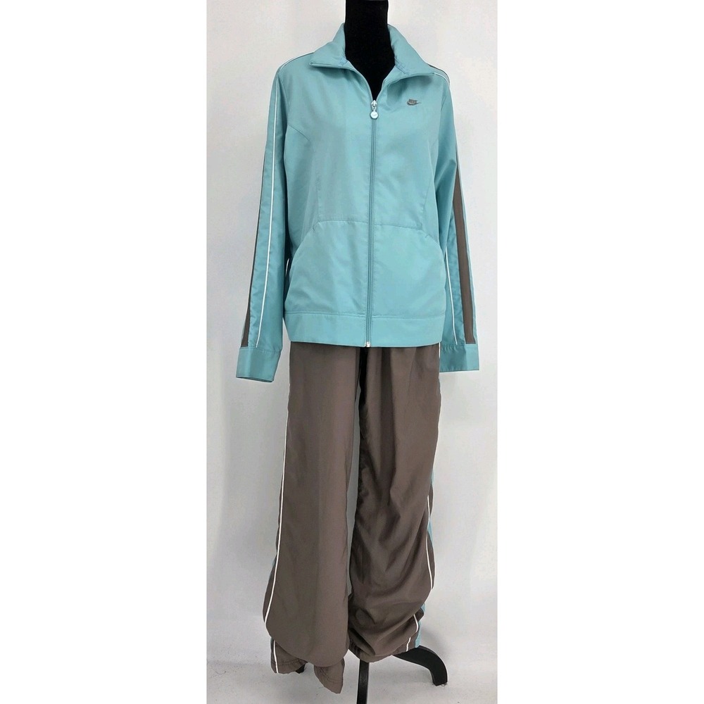 Vtg Nike Womens Tracksuit Set Large Teal Brown Color Block Jacket Pants